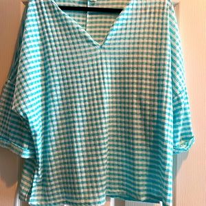 NWOT turquoise and white striped womens top